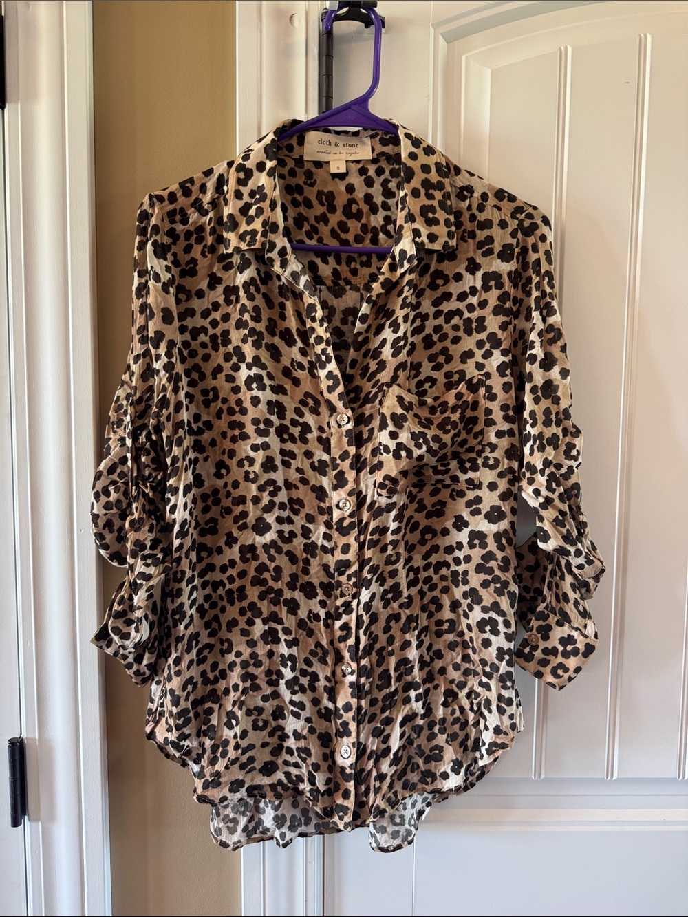 cloth & stone Leopard Print Button-Down Shirt in Beige and Black